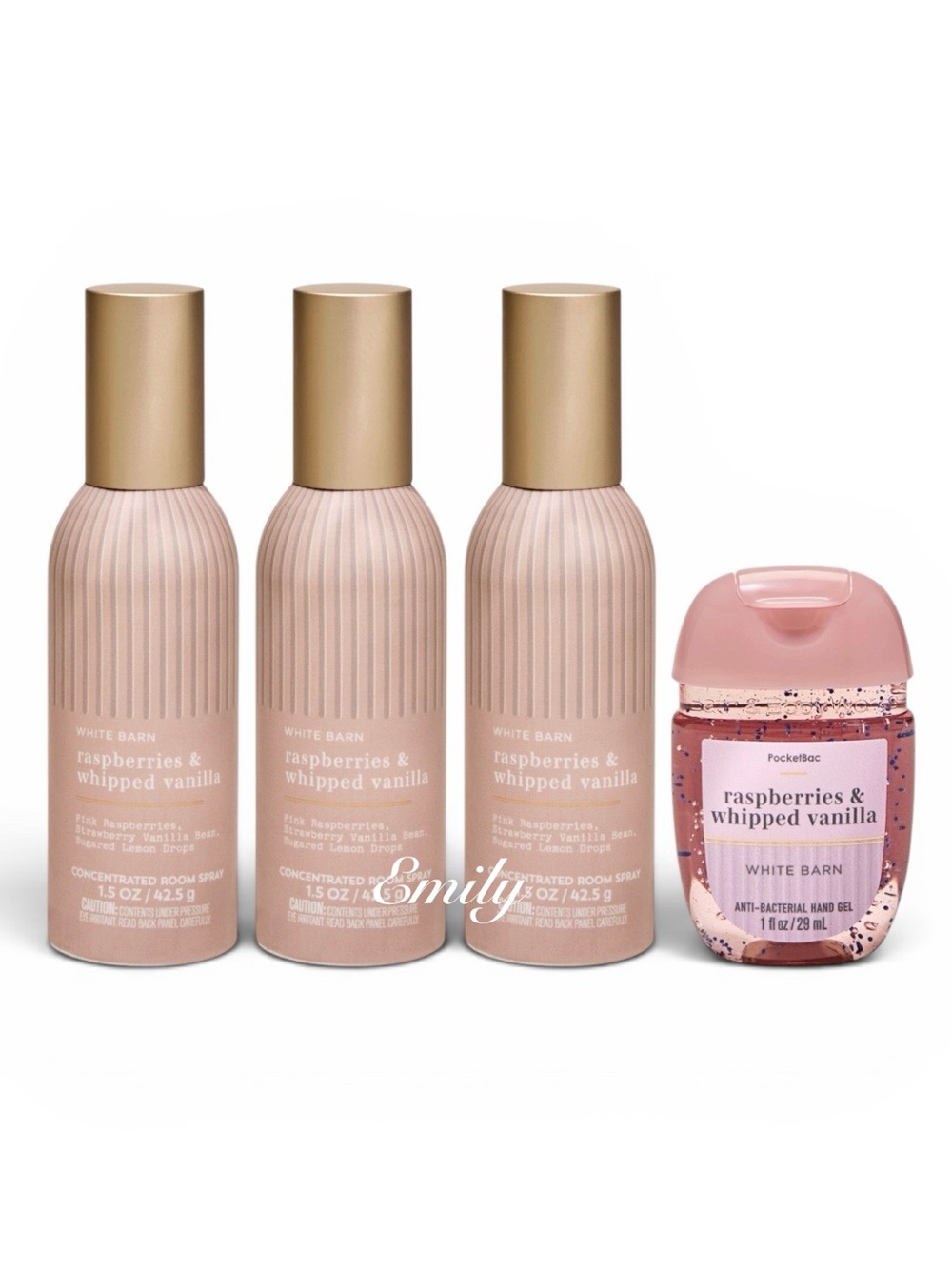 3X Bath & Body Works RASPBERRIES WHIPPED VANILLA Room Spray + Pocketbac Bundle